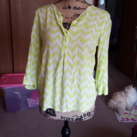 None Tops - Neon yellow chevron shirt. Like New. Small